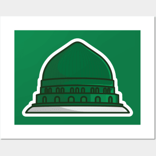 Isalmic Madina Masjid Al Nabawi Mosque Sticker design vector illustration. Islamic religion icon concept. Al Nabawi Mosque in Mecca Saudi Arabia sticker vector design. Posters and Art